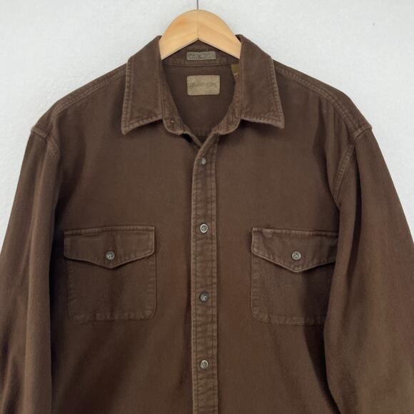 ST JOHNS BAY Shirt Mens LT Tall Chamois Flannel Button Up Cotton Brown VTG - Picture 3 of 16